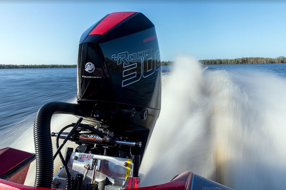 Mercury outboard powering a boat across the water